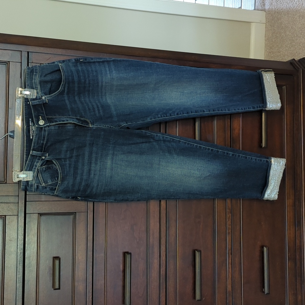 Chico's boyfriend ankle Jean with silver sequin cuffs